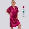Women’s Pajamas Satin V Neck Nightgown Short Sleeves Loose Sleeping Dress Summer Comfy Casual Home Lounge Wear