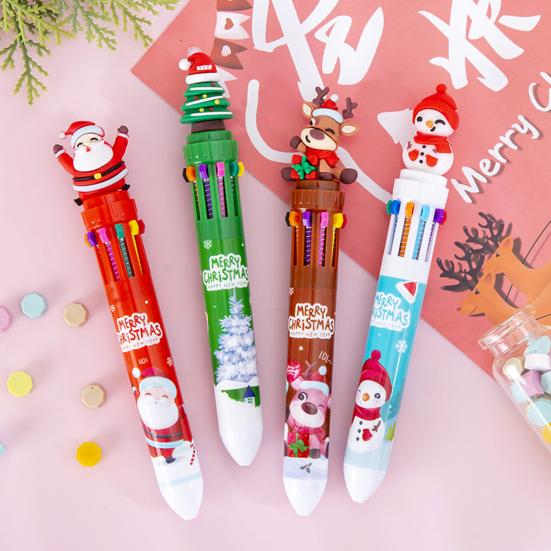 Christmas Ballpoint Pens 10-in-1 Retractable Cute Santa Snowman Pens Festive Writing Tool for Kids School Supplies
