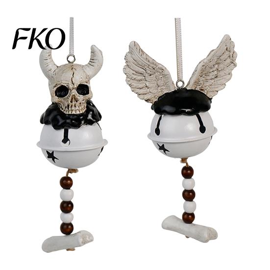 Halloween Bell Decoration Jingle Ornament, Gothic Bull Skull/Angel Wings Hanging Durable Ornament for Tree, Party Home Decor Holiday