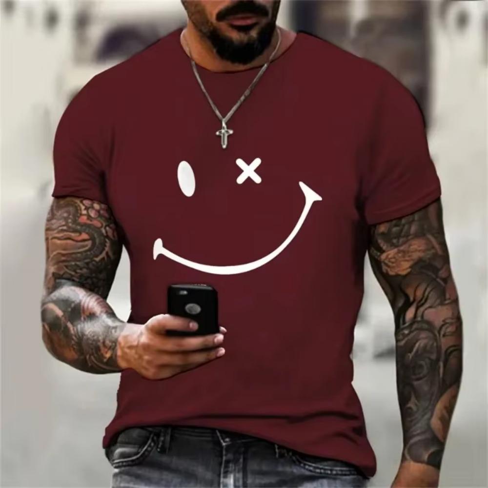 2024 Smiling Face Printed Pattern Men's T-shirt Cotton Summer Sportswear Short Sleeved Couple Fashion Creative Clothing T-shirt