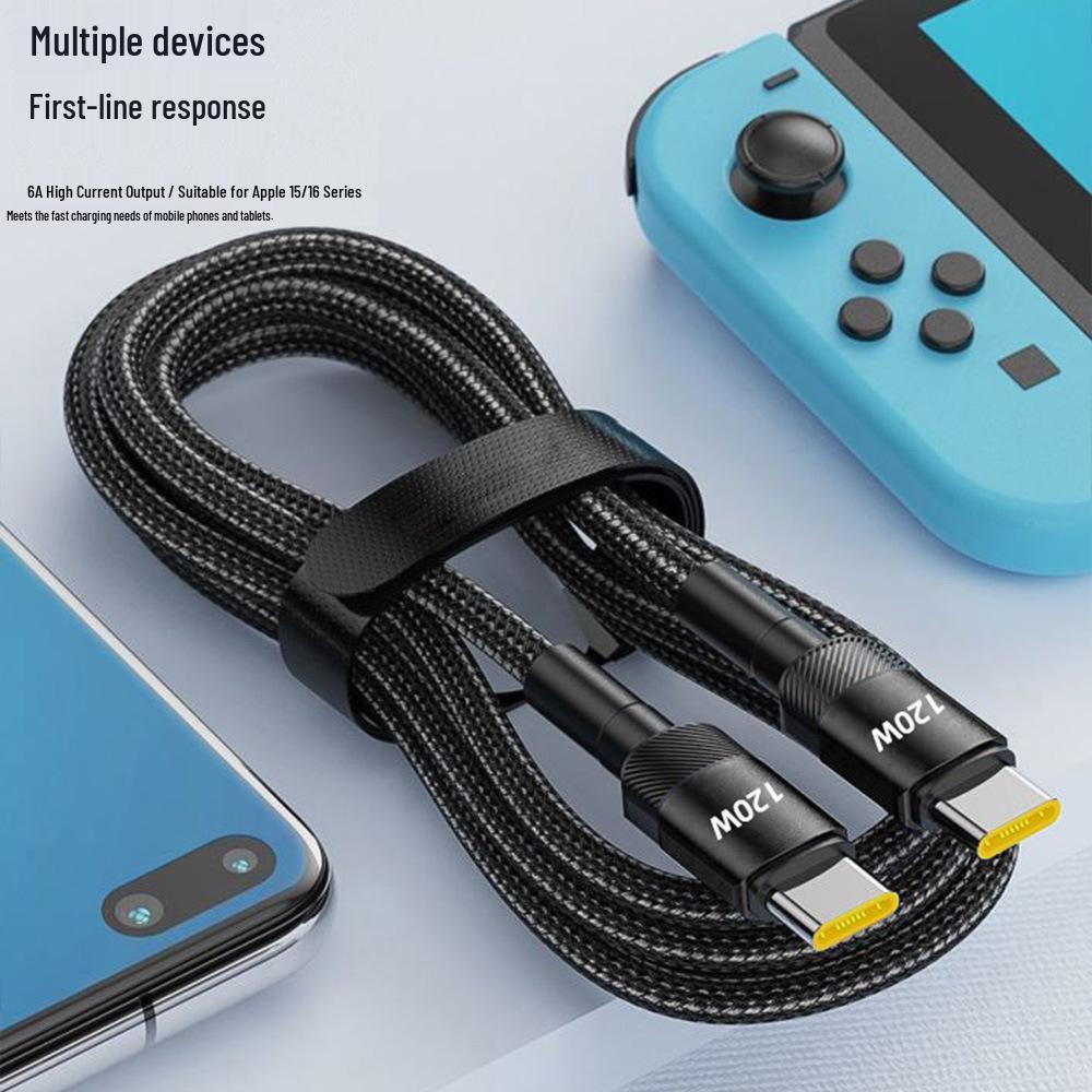 Быстрое зарядное устройство 120 Вт, двойной Type-C, для Apple 15/16, ноутбуков Huawei, автомобильных зарядных устройств, 6А.