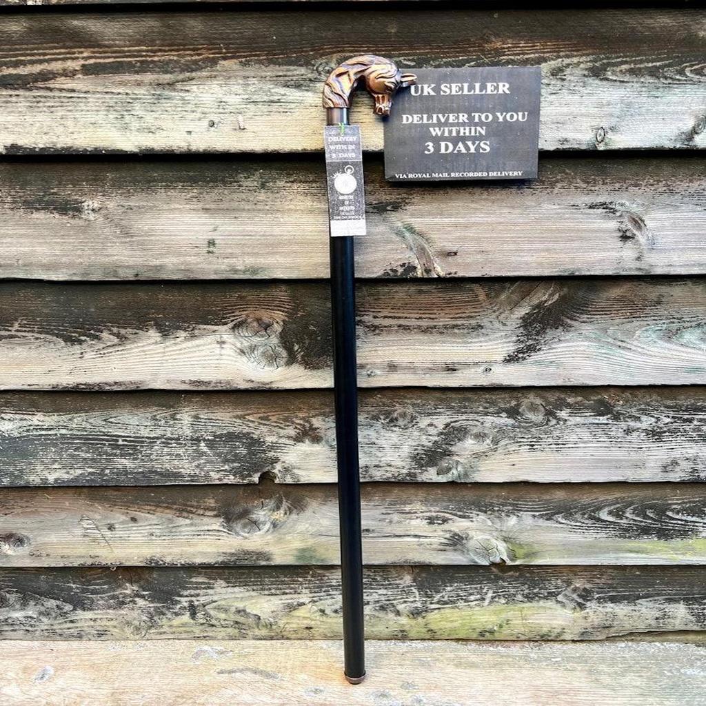 Horse Handle Elegant Sturdy Black Colour Foldable Wooden Walking Stick - Finest Wood Handcrafted Stick - Perfect for Hiking & Nature Walks