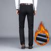 Мужские брюки, зимние новые деловые повседневные флисовые брюки, модные эластичные прямые брюки высокого качества, классические черные, синие утепленные брюки