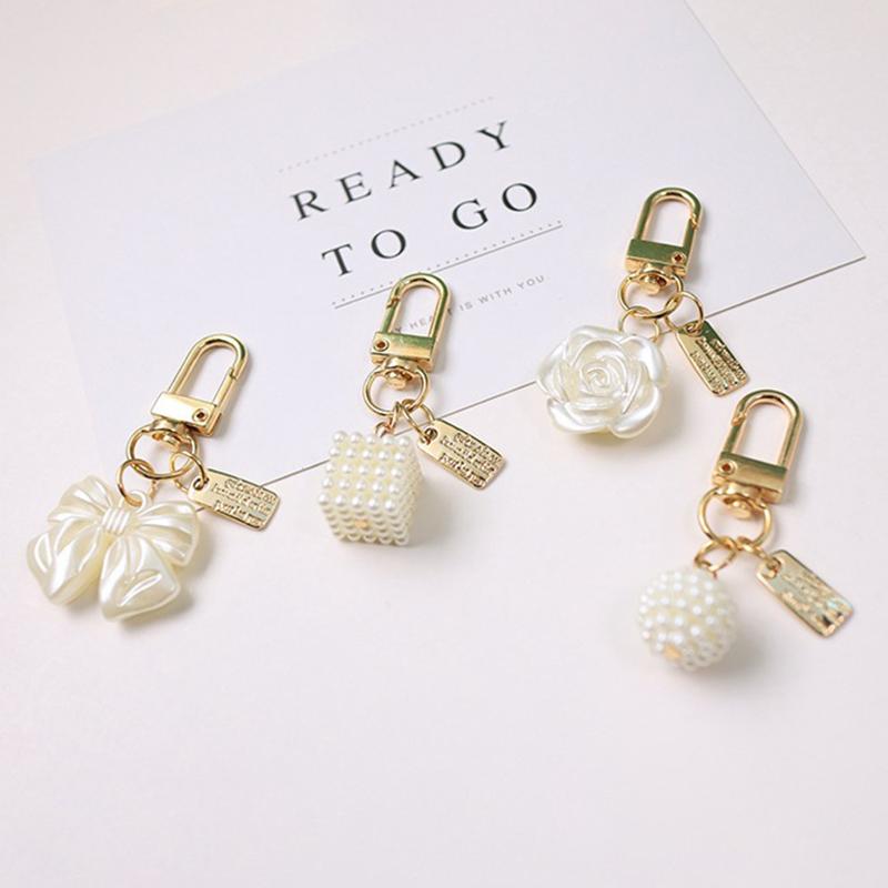 Vintage Pearl Keychain Flower Bowknot Pendant Keyring Handbag Decoration Jewelry