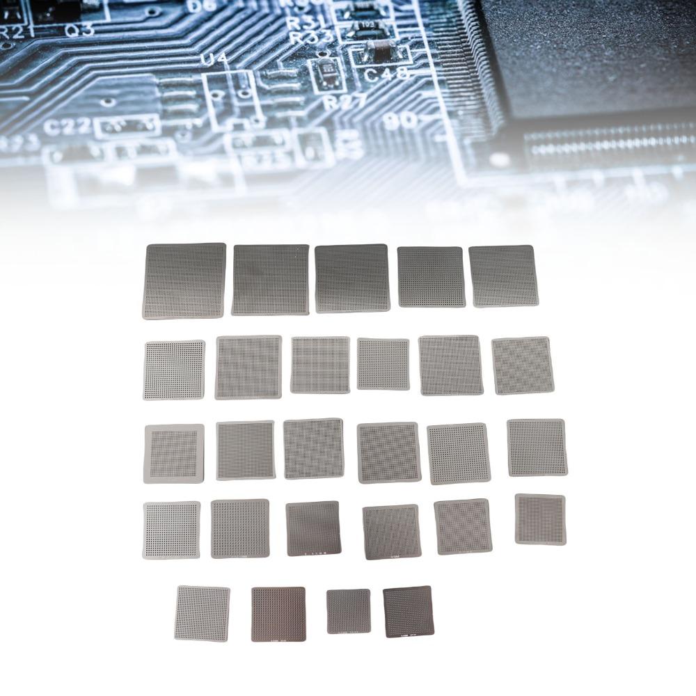 27 Pcs Stainless Steel BGA Reballing Stencils BGA Rework Stencil Set for Laptop CPU Repair