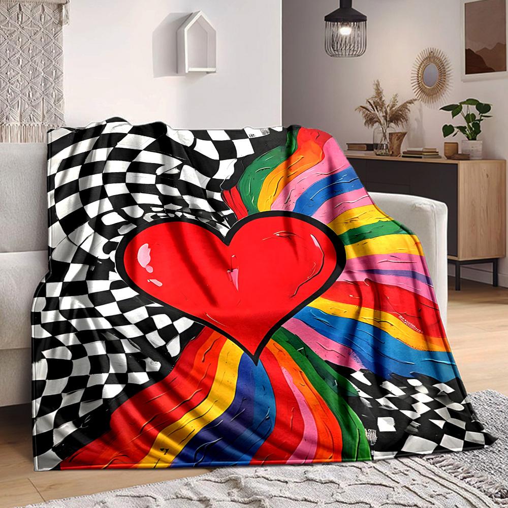 1pc Heartbeat, Rainbow Wave Blanket Warm, Cozy, And Soft, Suitable for Sofas, Beds, Cars, And Office Use.Perfect for Camping And Travel, Making It a G