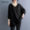 Осень Весна Женские Базовые Худи Оверсайз С Капюшоном Черный Серый Коричневый Большой Размер Толстовка Длинный Рукав Повседневный Свободный Элегантный Пуловер