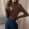 Knitted Women Zipper Half High Neck Sweater Pullovers Autumn Winter Basic Women Sweaters Slim Solid Knitwear Pull Femme Tops