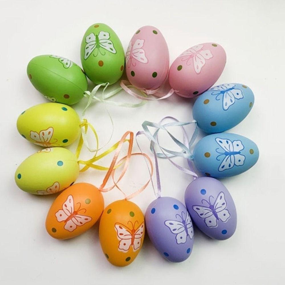 12Pcs/Set DIY Craft Easter Simulation Egg Cartoon Artificial Egg Pendant Hanging Ornament