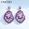 Umcho Oval Nano Pink Moganite Jewelry Sets Gemstone Pendant Necklace Rings Drop Earrings 925 Sterling Silver For Women Best Gift