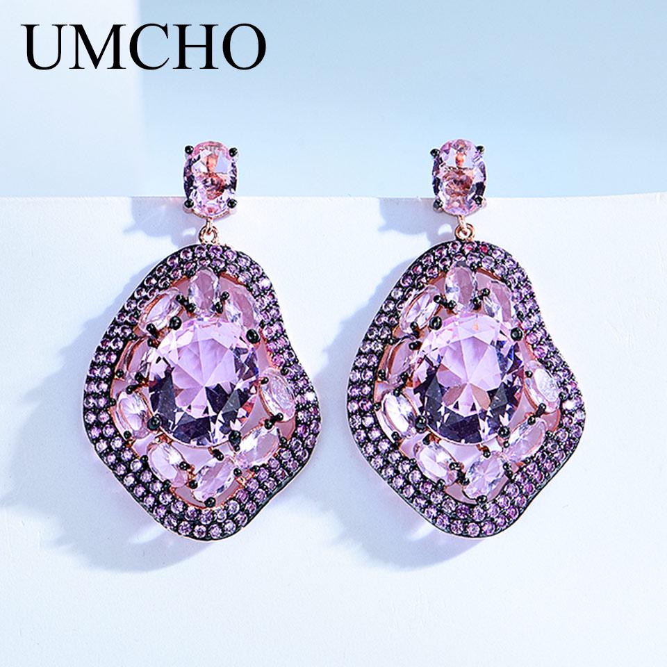 Umcho Oval Nano Pink Moganite Jewelry Sets Gemstone Pendant Necklace Rings Drop Earrings 925 Sterling Silver For Women Best Gift