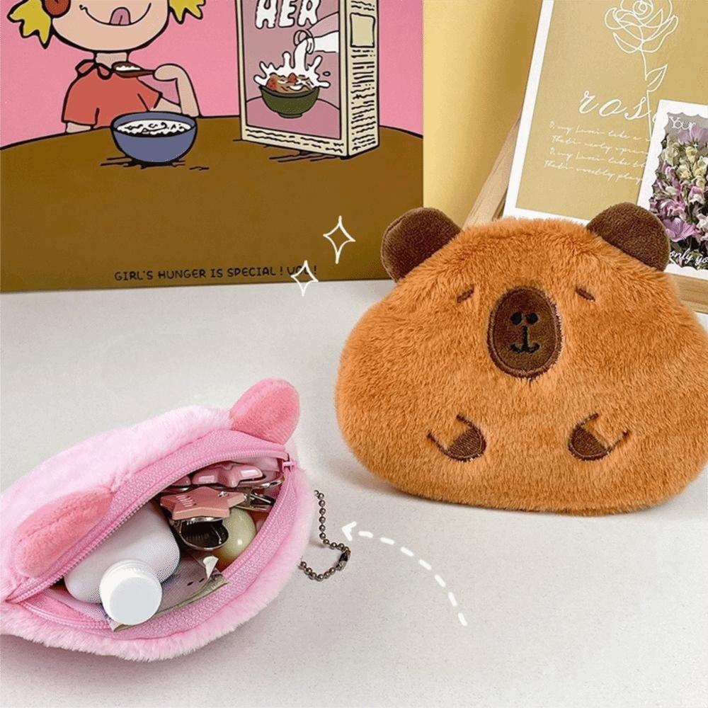 Soft Capybara Coin Purse Cartoon Guinea Pig Bag Pendant Fashion Plush Doll Keychain  Backpack Decor