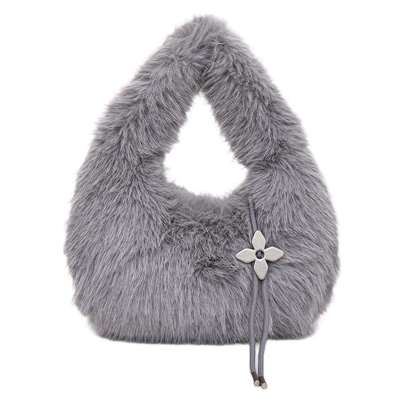 Fashion Trend, High-end Sense, Exquisite Furry Handbag, Black, White and Gray Are Three-color Bags 24 Winter New Models