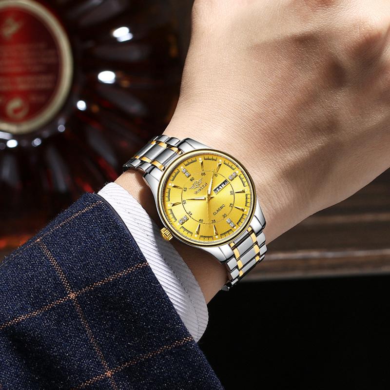 Fashionable Men's Quartz Watch Stainless Steel Timer Waterproof Night Light Dual Calendar Men's Quartz Watch