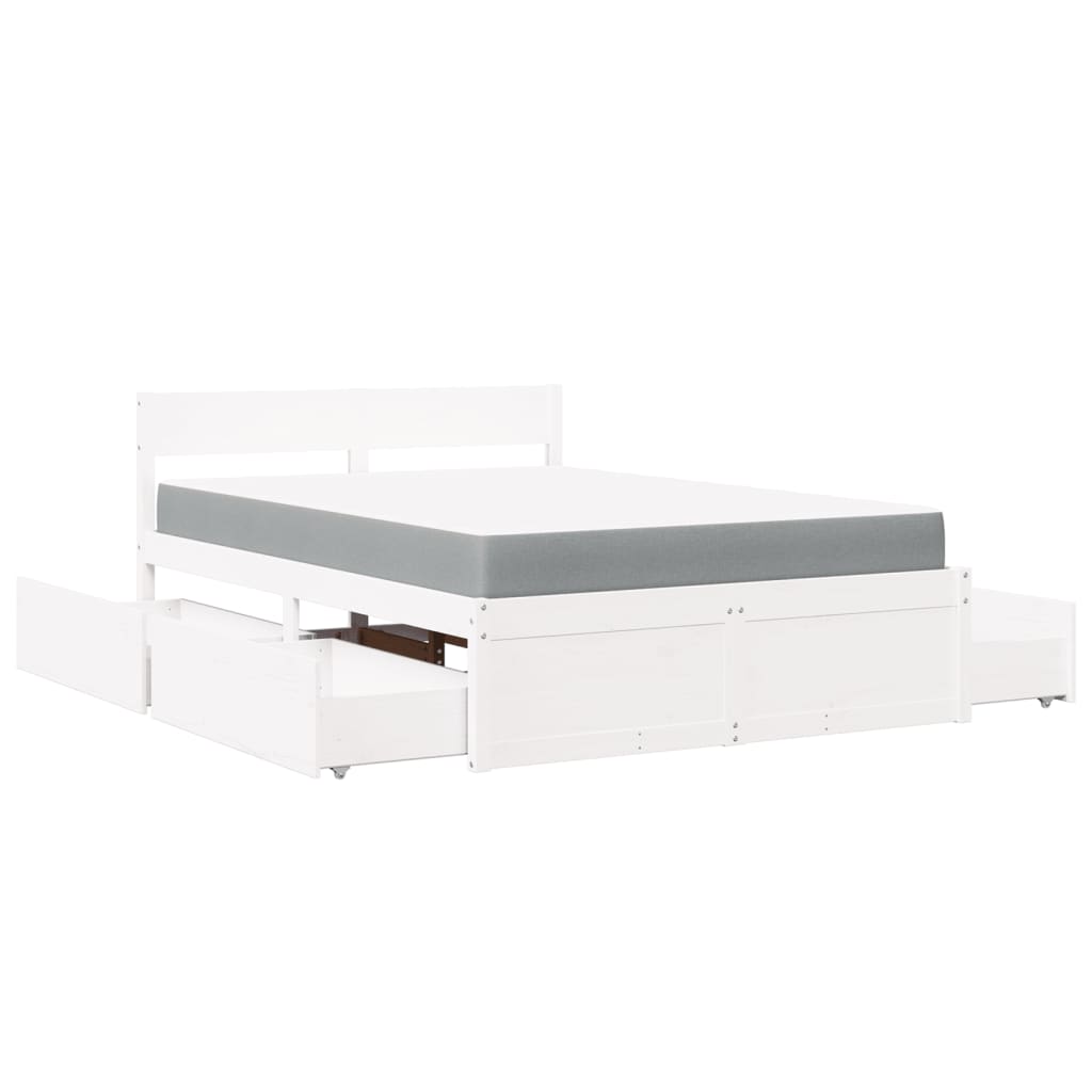 Bed with Drawers and Mattress White 140 x 190 cm Solid Wood