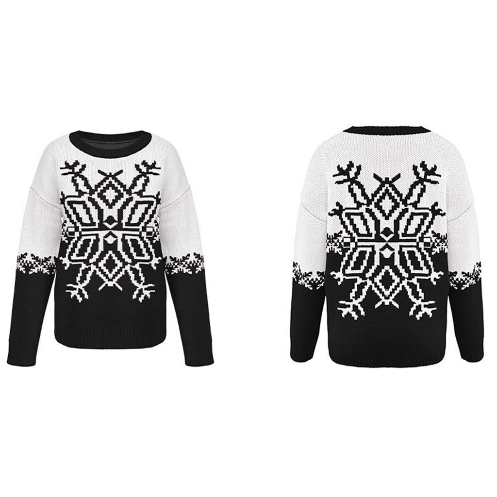 Женский модный свитер с круглым вырезом и длинными рукавами с рождественской снежинкой, повседневный пуловер, вязаный свитер-топ