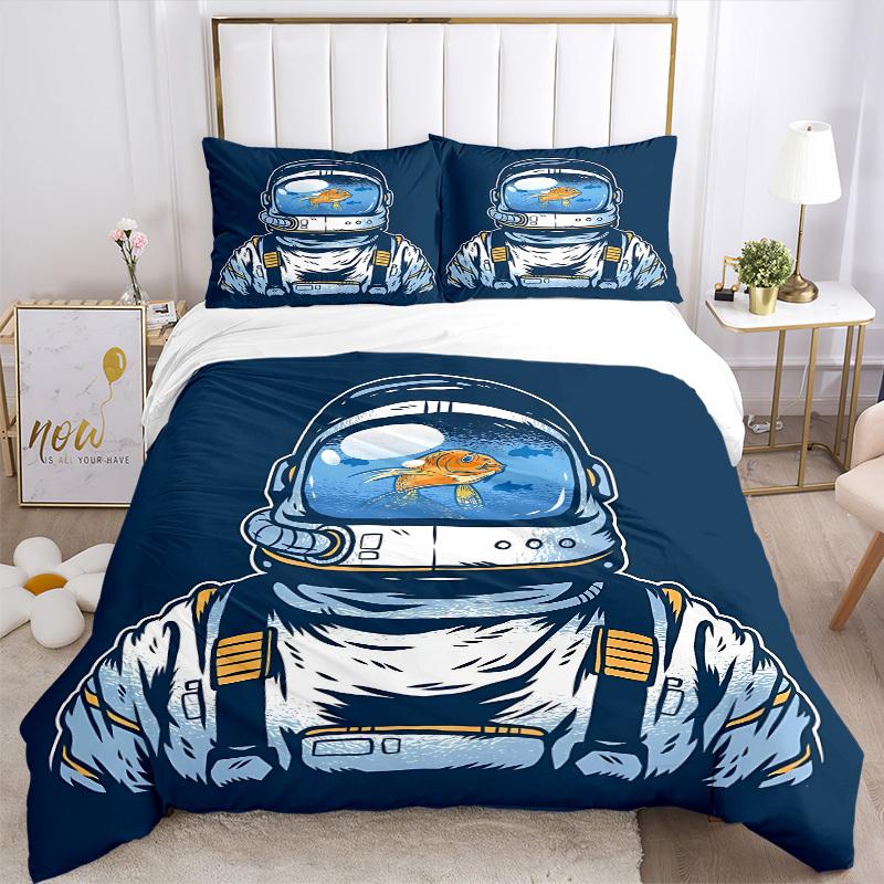 3pcs bedding set Astronaut Fish Includes 1 Comforter + 2 Pillowcases, Without Pillow Inserts, Soft Comfortable, Lightweight Breathable024