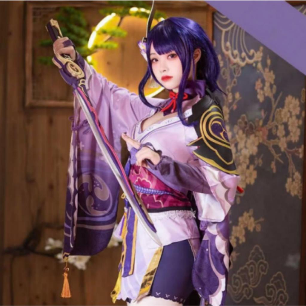 Genshin Impact Кос Костюм Бог Грома Баржен Громовой Генерал Теневой Воин Косплей Игра Анимация Кимоно Женский Тень КОС