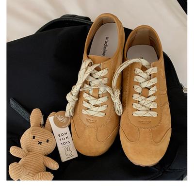 Издание из коровьей кожи~ Ретро цветовая гамма Универсальные повседневные на плоской подошве Марафонские женские