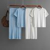 Summer Round Neck Short Sleeved Button Decoration Top Set Elastic Solid Color Knitted Skirt Two-piece Set