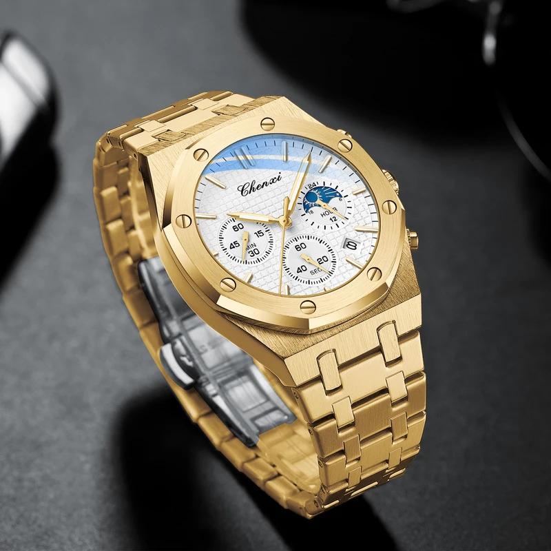 Chenxi Top Luxury Brand Auto Date Wristwatch Mens Sport Waterproof Multi Function Chronograph Stainless Steel Wristwatches