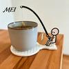 Tea Bag Drip Catcher Fishing Man Holder with Coaster, Cute Stick Figure Minimalist Anti-drip Coaster Holder, Funny Desk Cup Catcher, Novelty Accessory