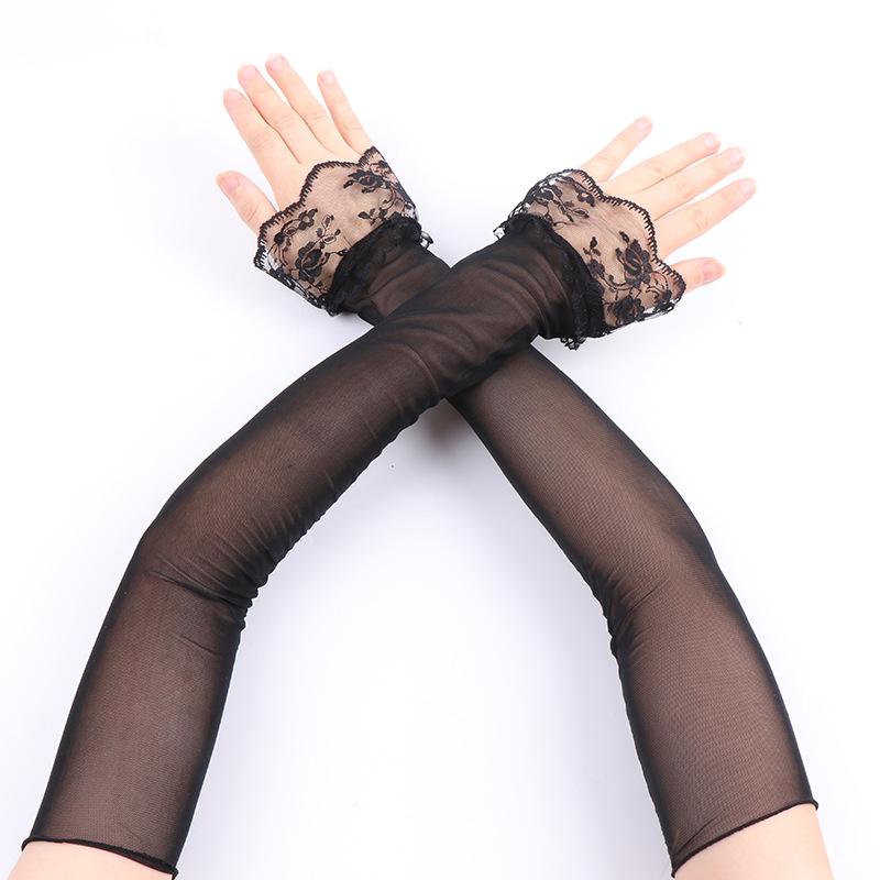Elegant Long Elastic Tulle Fingerless Gloves Driving Sun Protection Mesh Arm Sleeves Party Costume Accessories