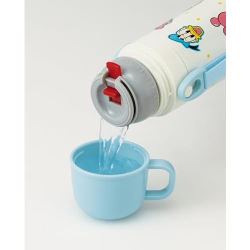 Skater Children's Water Bottle, 2-Way, 470ml (Direct Drinking) or 430ml (Cup Drinking), Disney Mickey & Friends Balloon Design, Stainless Steel, Insul