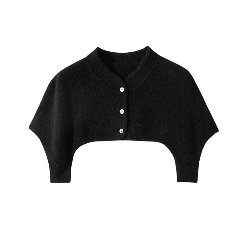 Women's 100% Pure Cashmere Button-Up Shoulder Warmer - Soft, Smooth, Solid Color Knit for Autumn & Winter with Half-High Collar
