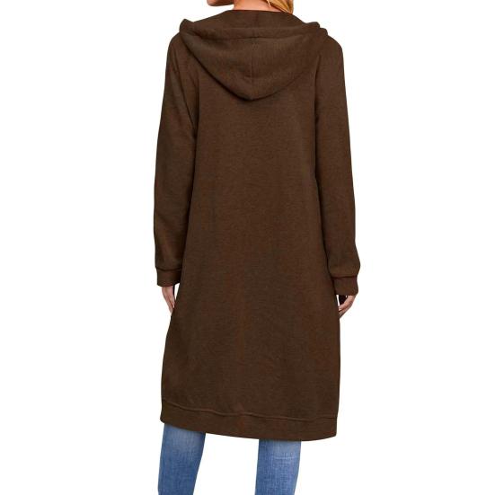 Куртка-свитер, свободный кардиган с длинными рукавами и молнией с капюшоном, повседневная одежда, повседневное длинное женское зимнее пальто для путешествий