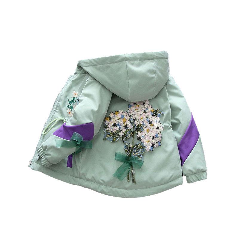 2025 Осень/Зима Теплая флисовая куртка-ветровка с капюшоном для девочек, с поясом для подчеркивания талии, для детей
