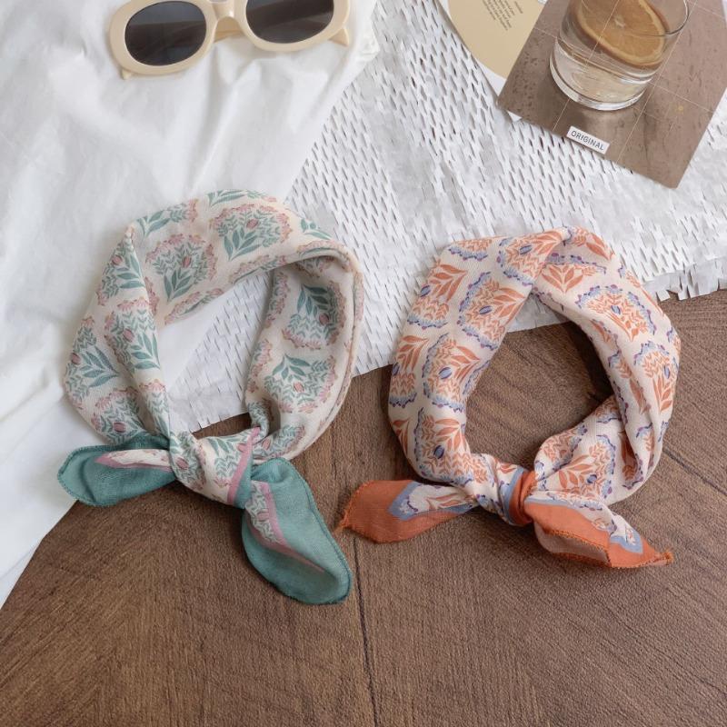 Floral Headscarf Summer Women's Pastoral New Literary and Versatile Small Scarf 58 Cotton and Linen Small Square Scarf Silk Scarf Women's Headband