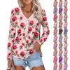 Women's Valentine's Day Love Heart Print Fashion Casual Long Sleeve V-Neck Button Neck Top
