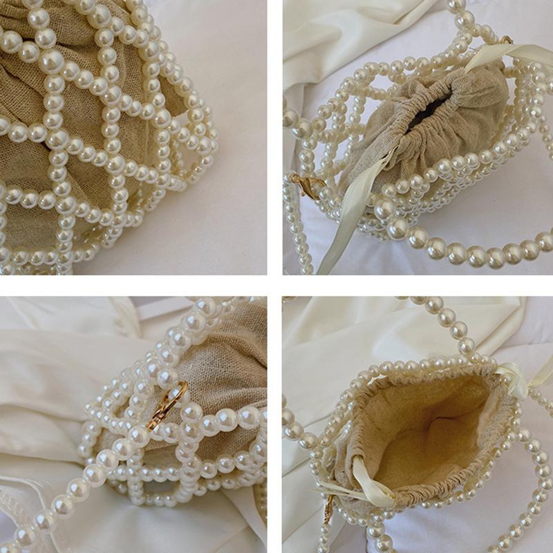 Yogodlns Сумочка в стиле французского ретро, тканая из феи, сумка-мешок из бисера, сумка через плечо, летняя нишевая дизайнерская сумка с выдолбленным жемчугом