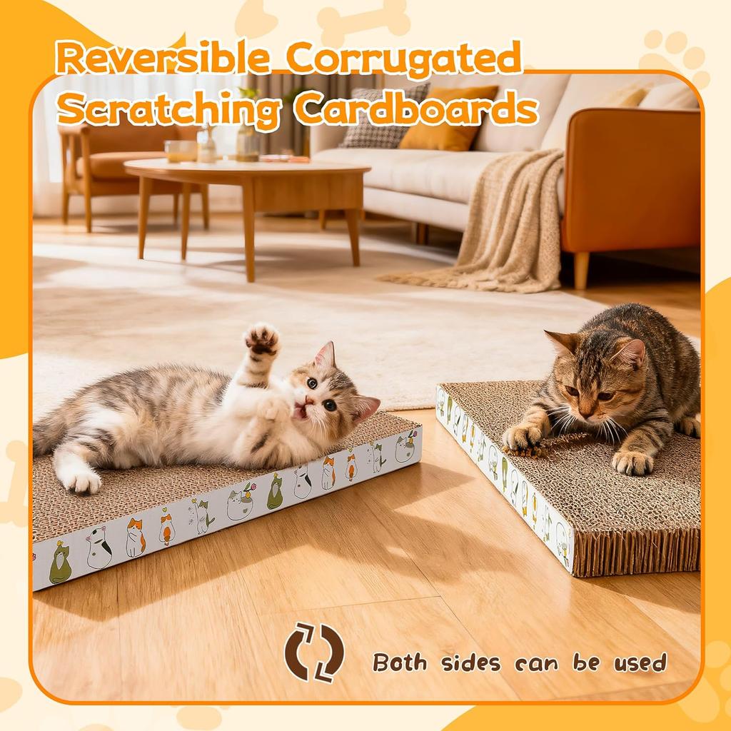 PatiencET Cat Scratching Board 4 Pack, Cardboard Cat Scratcher with Catnips, Flat Double-Sided Cat Scratch Pad for Indoor Small Medium Cats Kittens