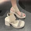 Мода Летняя мода Туфли на высоком каблуке Женские сандалии Туфли-лодочки на толстой платформе Новые шлепанцы Трикотажное платье Толстые женские тапочки с открытой пяткой