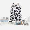 Cute Cow Print School Backpack for Girl Boy Teens Bookbag Set Laptop Daypack Lunch Tote Pencil Bag Schoolbag