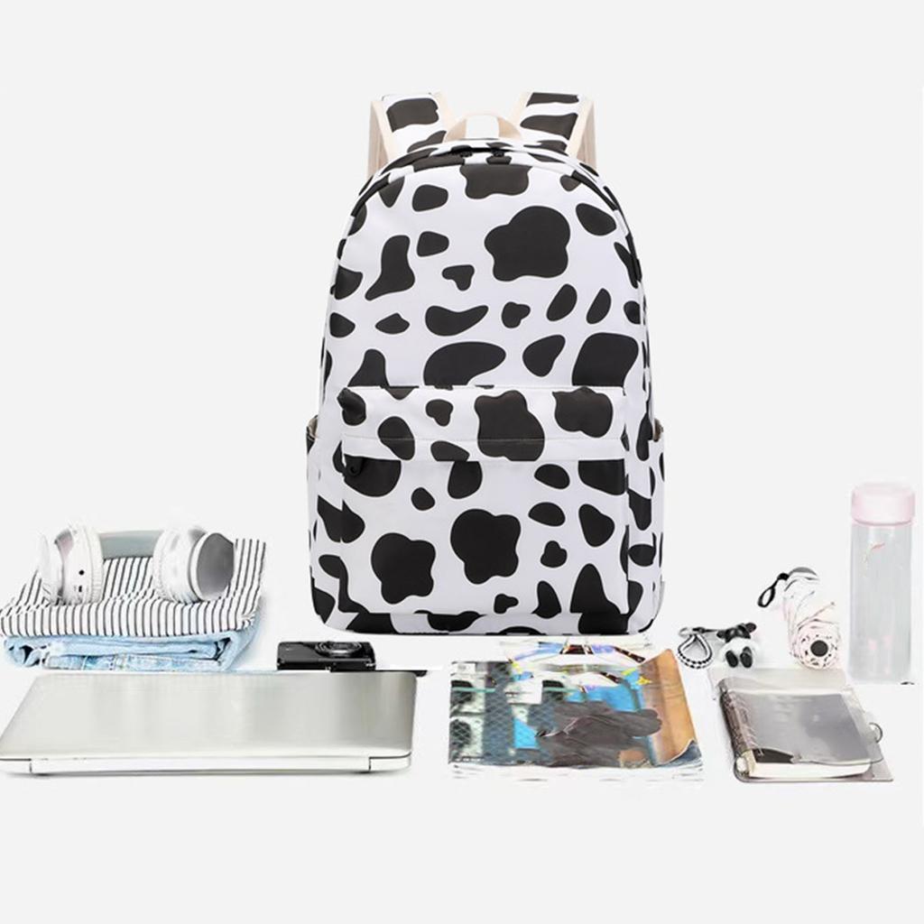 Cute Cow Print School Backpack for Girl Boy Teens Bookbag Set Laptop Daypack Lunch Tote Pencil Bag Schoolbag