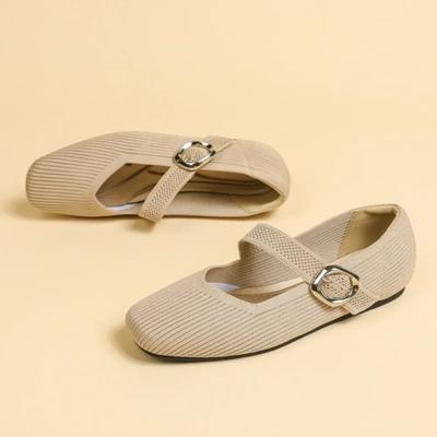 Модные женские туфли на плоской подошве с квадратным носком, с мелким вырезом, Мэри Джейн, вязаные, одинарные туфли, плоская подошва, мягкая подошва, повседневные туфли, балетки, женские