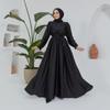 Women Belted Waist Pleated Satin Dress New Season Wedding Engagement Invitation Islamic Muslim Abaya Hijab Long Sleeve Elegant