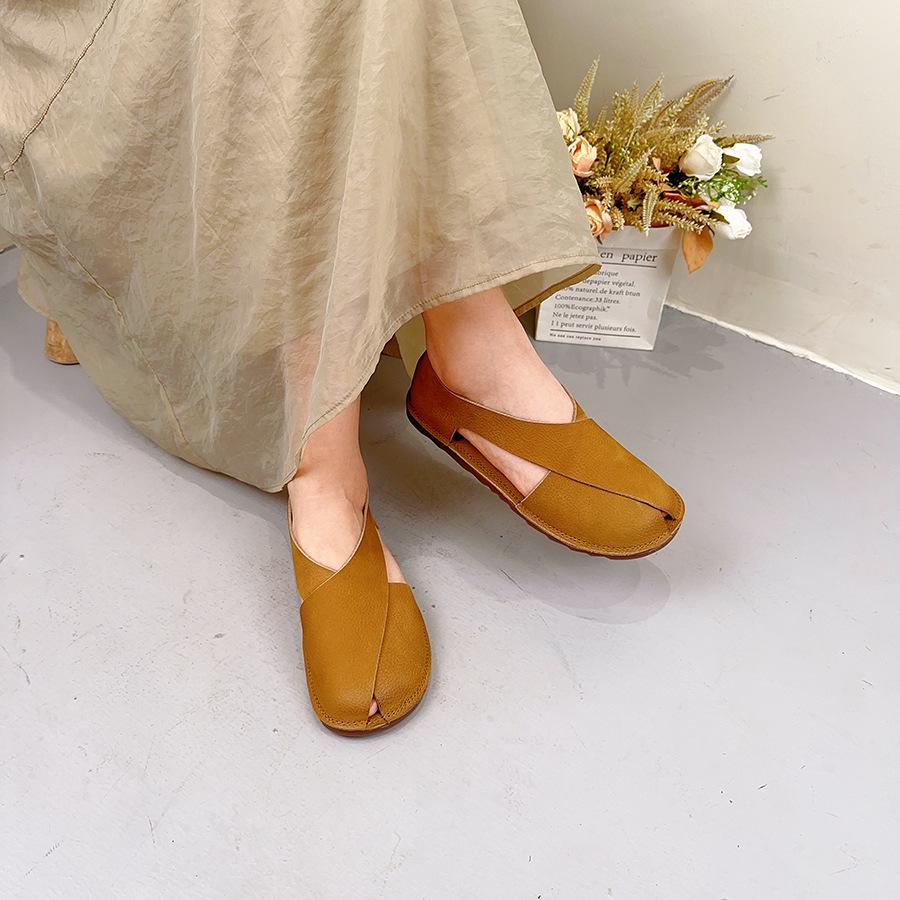 Johnature Женские туфли на плоской подошве из натуральной кожи, лоферы в стиле ретро, ​​универсальные удобные туфли без шнуровки с круглым носком