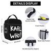 Karl Who Slogan Print Lunch Bag Portable Insulated Meal Bags Reusable Thermal Oxford Bento Tote for School Travel Picnic Beach