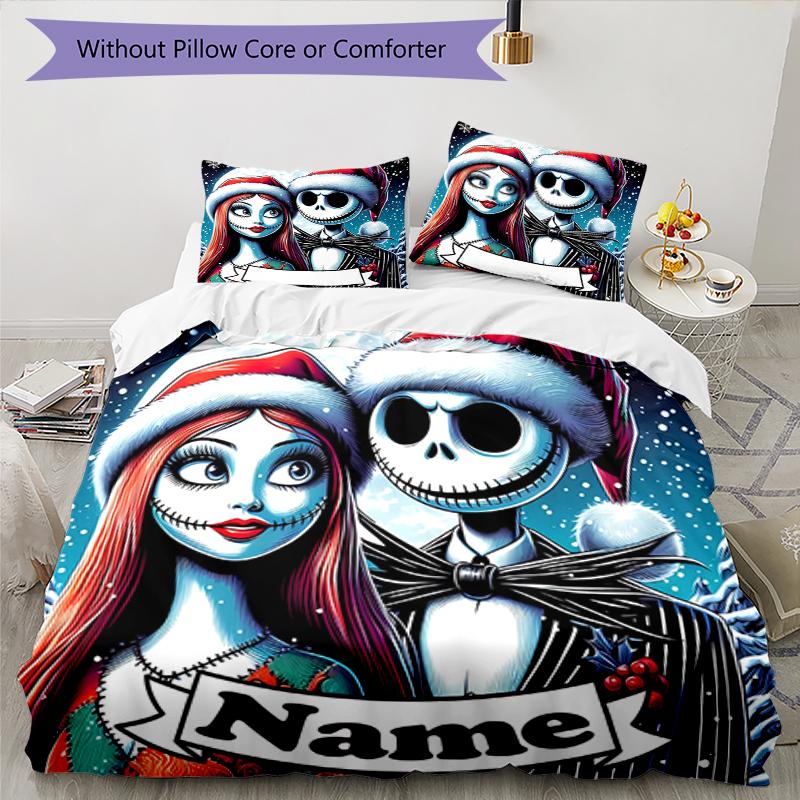 3pcs Custom Name The Nightmare Before Christmas Bedding Set Duvet Cover Closure Includes 1 Duvet Cover & 2 Pillowcases, Soft and Comfortable for All S