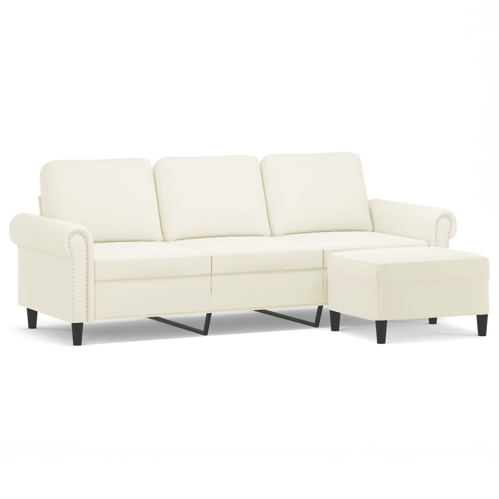 3 Seater Sofa with Ottoman Cream 180 cm Velvet
