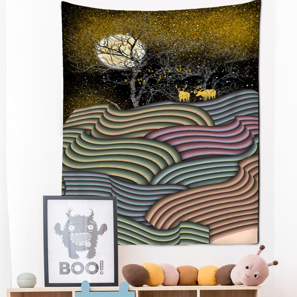 Неоновая картина, гобелен, настенный подвесной богемный стиль, Лось, кои, психоделическое колдовство, домашний декор для гостиной