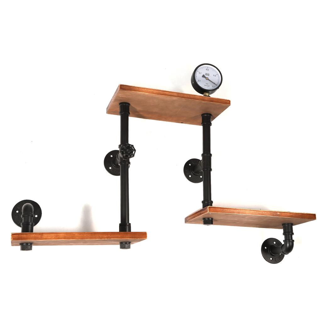 5-Tier Industrial Wall Mounted Storage Rack – Metal Frame & Wood Shelves – 44 lbs Load Capacity per Tier – Black & Brown
