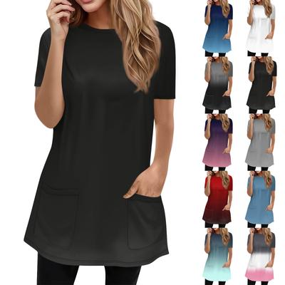 Жен. Футболка Футболка С принтом С короткими рукавами Повседневные Выходные Мода Классический Круглый вырез Карманы Обычный Топ