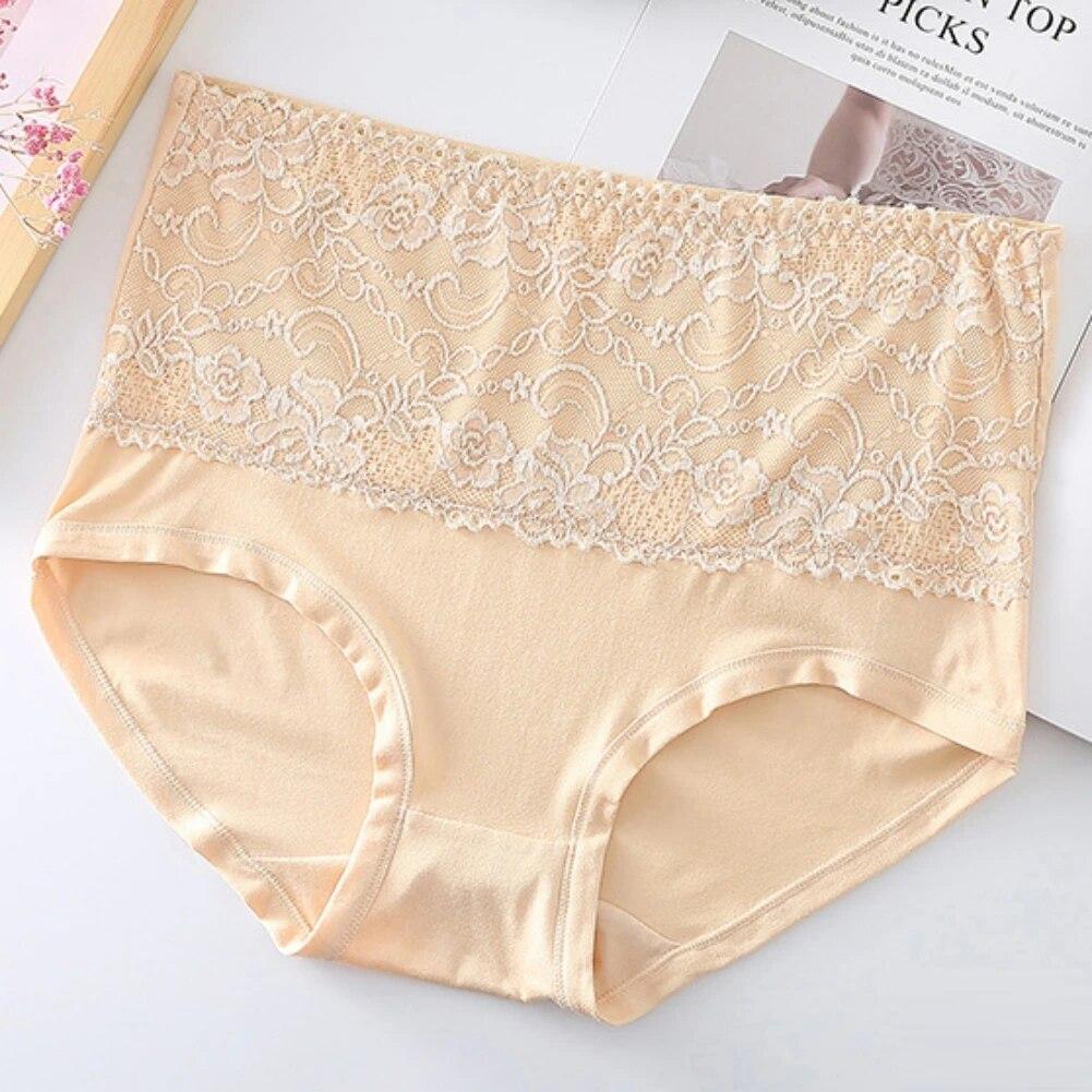 3 шт./лот, женское кружевное нижнее белье с высокой талией, женские мягкие трусы с полным покрытием, бесшовные трусики, трусики с контролем живота, эластичные трусы