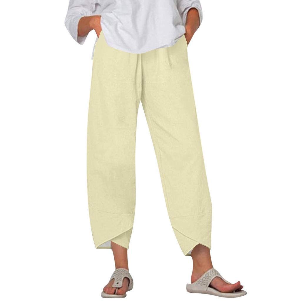 Брюки женские летние повседневные широкие брюки с эластичной резинкой на талии и карманами