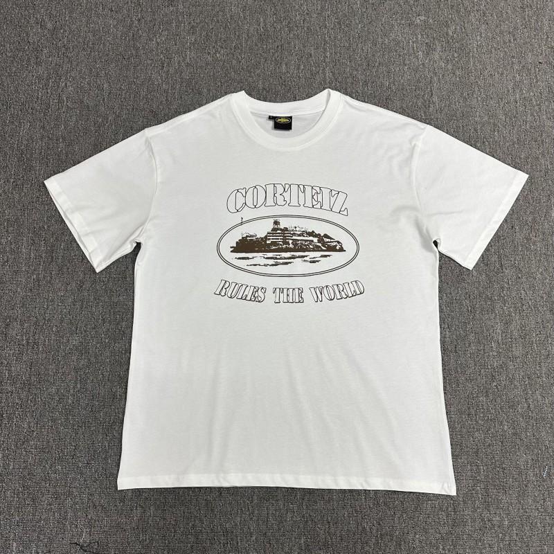 Хлопковая футболка Corteiz Streetwear Мужская Свободный крой Круглый вырез Короткий рукав Хип-хоп Графическая футболка